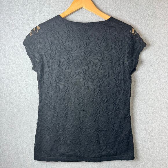 Guess Black Lace Top Women’s XL Wrap Stretch Floral Witchy Romantic Boho Y2K - Picture 3 of 11